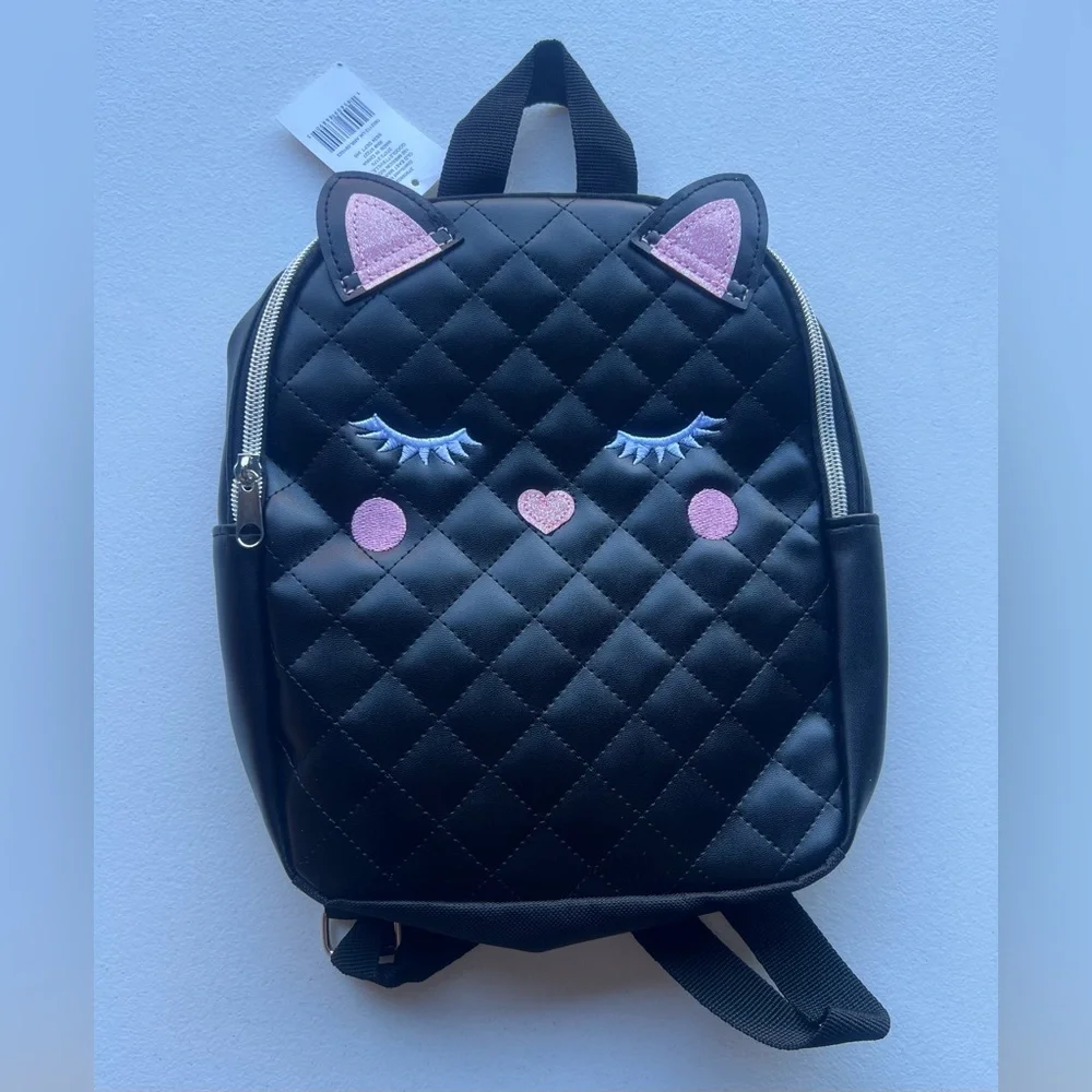 Quilted Black Cat Backpack for Kids